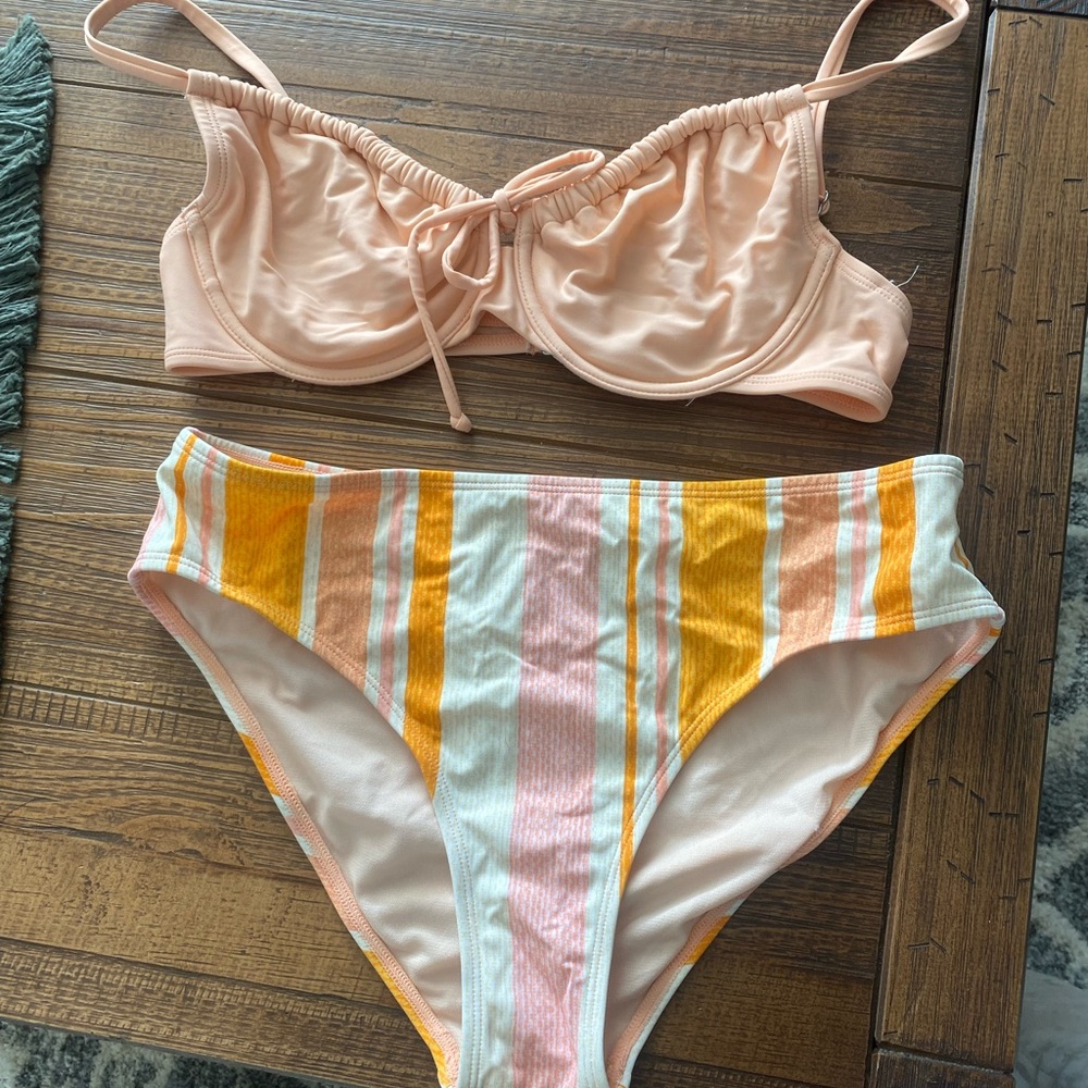 Cupshe Peach and Striped Bikini Set